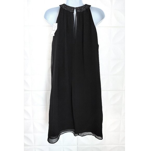 Black Shift Cocktail Dress Chiffon Sparkle A-line Swing 6 White House Mini - Picture 12 of 15